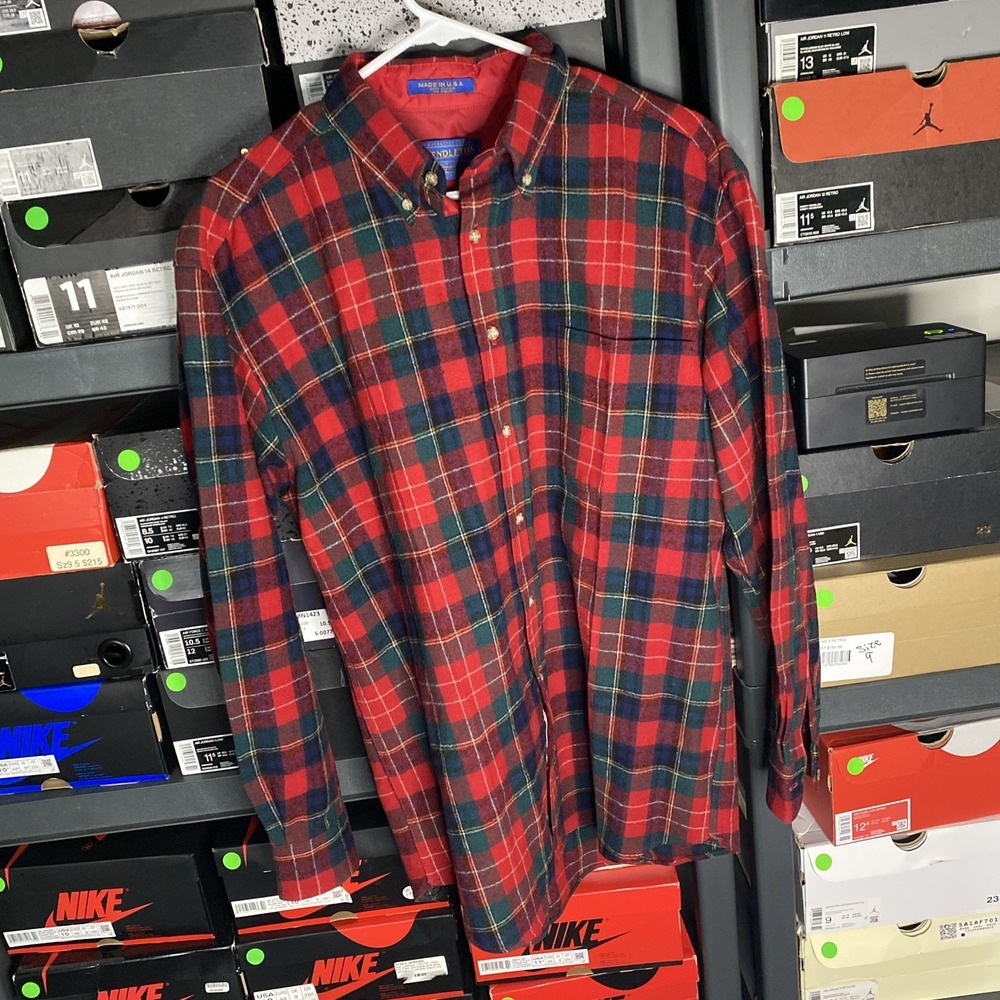 Pendleton Men's Medium Wool Red Plaid Longsleeve Button Down Shirt - Picture 2 of 9